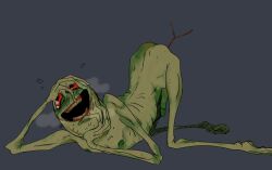 alien arched_back blush green_body green_skin holding_face horror humanoid long_body long_penis monster plain_background pleasure_face red_eyes salad_fingers salad_fingers_(series) sweatdrop teratophilia