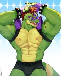 alligator_tail animatronic anthro background bara bara_ass bara_tits barazoku belts biceps body_markings bowtie brush brushing_hair bulge charming completely_nude completely_nude_male daddy facial_markings five_nights_at_freddy's five_nights_at_freddy's:_security_breach flaccid fnaf gloves green_body lighting_bolt machine male male_only mohawk mohawk_(hairstyle) montgomery_gator_(fnaf) muscular muscular_anthro muscular_arms muscular_male muscular_thighs nekogaki0324 non-human non_mammalian_nipples pauldrons pink_glans purple_clothing red_hair reptile reptile_humanoid robot robot_humanoid simple_background smile solo solo_male spiked_bracelet spotted_body star_glasses tail tail_markings tattoo top_hat two_tone_body two_tone_fur underwear yellow_eyes yellow_glasses