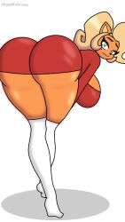 ass ass_bigger_than_head ass_focus back_view big_ass big_breasts breasts clothed coco_bandicoot dropedartist furry furry_female furry_only green_eyes long_legs looking_at_viewer showing_ass socks yellow_hair