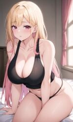 1girls ai_generated blonde_hair breasts cleavage female gyaru huge_breasts kitagawa_marin light-skinned_female light_skin long_hair looking_at_viewer naughty_face panties red_eyes sono_bisque_doll_wa_koi_wo_suru stable_diffusion stuffyai tank_top thick_thighs