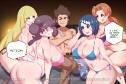 1boy 4girls age_difference alternate_ass_size alternate_breast_size artist_name ass_bigger_than_head asymmetrical_bangs before_sex belt big_breasts black_belt blonde_hair blue_bikini blue_eyes blue_hair bokuman breasts breasts_bigger_than_head brock_(pokemon) brown_eyes brown_pants cleavage curvaceous curvy dark_brown_hair delia_ketchum_(pokemon) english_text female ffffm_fivesome filming freckles freckles_on_face glasses green_eyes group group_sex happy happy_female happy_male harem hetero imminent_orgy imminent_sex lana's_mother_(pokemon) legs_together light_blush long_hair looking_at_another lusamine_(pokemon) making_a_porno male milf milfs multiple_girls navel older_female older_female_and_younger_boy older_female_younger_male older_woman older_woman_and_teenage_boy older_woman_and_younger_boy older_woman_and_younger_man orange_hair orgy pants parted_bangs pink-framed_eyewear pink_bikini pokemon ponytail porn_dialogue porn_shoot porn_studio reverse_gangbang shirtless shirtless_(male) shirtless_male short_hair side-tie_bikini sitting smile speech_bubble spiked_hair straight swept_bangs topless_male voluptuous wicke_(pokemon)