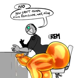 1boy artist_logo big_ass big_butt big_penis bottom_heavy chair cum cumming dildo_in_ass dildo_sitting dripping_cum half-dressed huge_cock male_only rem_(oc) remiman robot robot_boy robot_humanoid sitting sitting_on_dildo smile thick_thighs throbbing_penis thunder_thighs transparent_body