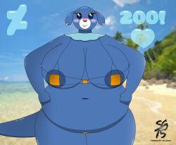 anthro anthro_female areola areola_slip areolae_visible_through_clothing bbw beach beach_background belly belly_button big_areola big_belly big_breasts bikini blush blush_lines breasts bubbles chubby chubby_anthro chubby_female deviantart fat furry half_naked half_nude heart_bubbles mia_sandoval_(solandgamer75) micro_bikini navel nintendo nip_slip nipple_slip nipples nipples_visible_through_clothing overweight overweight_anthro overweight_female pokemon pokemon_(species) popplio solandgamer75