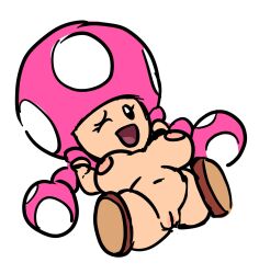 1girls big_breasts black_eyes blinking breasts chubby female female_only happy itsduskhere looking_at_viewer lying mario_(series) mob_face mushroom mushroom_girl mushroom_humanoid nintendo nude nude_female on_back open_mouth pussy shortstack smiling smiling_at_viewer solo thick_thighs toadette