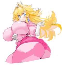 1girls ass big_ass big_breasts big_butt blonde_female blonde_hair blue_eyes breasts huge_breasts large_breasts mario_(series) nintendo princess_peach sachito tagme