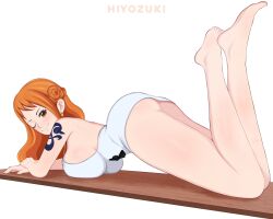 1girls ass bare_arms bare_legs bare_shoulders bare_thighs big_ass big_breasts big_butt blush clothed clothing color female female_focus female_only hi_res hiyozuki large_breasts laying_down light-skinned_female light_skin long_hair looking_at_viewer nami nami_(one_piece) one_piece orange_eyes orange_hair post-timeskip shounen_jump solo solo_female tagme tattoo thick_thighs