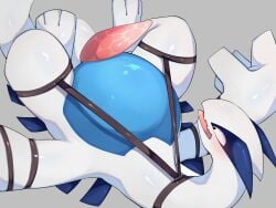 4:3 absurd_res anthro biped blue_body blush bound erection generation_2_pokemon genitals grey_background hi_res legendary_pokemon lugia male mame02550912 nintendo penis pokemon pokemon_(species) simple_background solo white_body