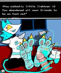 1girls anthro_feet deltarune feet foot_fetish foot_on_penis footjob footjob_with_one_foot furry gross submissive_male tasque_manager_(deltarune) undertale_(series)