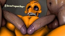 3d_(artwork) anthro balls belly big_balls big_breasts big_penis breasts digital_media_(artwork) english_text female five_(artist) five_nights_at_freddy's five_nights_at_freddy's_2 fivesfm genitals group hi_res impregnation_request male male/female navel penis scottgames smile source_filmmaker text thick_penis trio withered_chica