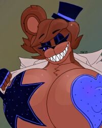 animatronic anthro bear big_breasts breasts clothing cybernetics cyborg fazclaire's_nightclub female five_nights_at_freddy's freddy_(fnaf) fredina's_nightclub fredina_(cally3d) frenni_fazclaire hair hat headgear headwear huge_breasts hyper hyper_breasts looking_at_viewer m4n machine mammal one_eye_closed pasties ponytail robot rule_63 scottgames sharp_teeth smile smiling_at_viewer solo teeth top_hat wink