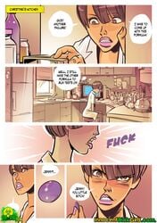 brown_hair comic computer dialogue fridge innocent_dickgirls pill short_hair sink tagme