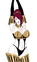 atlus breasts female female_only hair_over_one_eye high-cut_armor lipstick mitsuru_kirijo persona persona_3 solo strictlyserge tagme white_background