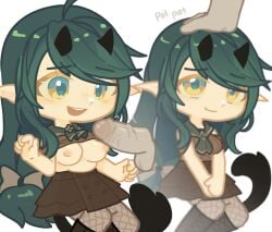 chibi chubby chubby_female elf_ears fluffy_tail gacha gacha_club gacha_heat gacha_life gacha_life_2 gacha_world green_hair head_pat lykivi small_horns vesztegi wholesome yellow_eye