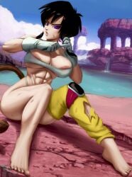 1girls abs alternate_hairstyle ass bare_arms bare_breasts bare_legs bare_shoulders bare_thighs big_ass big_breasts black_hair breasts calf_muscles clothed clothing color cutting_hair dragon_ball dragon_ball_z feet female female_focus female_only female_saiyan gloves hi_res huge_breasts knife large_breasts light-skinned_female light_skin looking_at_viewer muscles muscular muscular_female nipples nipples_visible_through_clothing novasayajingoku pigtails purple_eyes saiyan saiyan_girl seripa short_hair sitting solo solo_female spaceship tail thick_thighs twintails