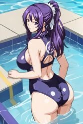 ai_generated ass big_ass large_breasts mankitsu_happening milf one_piece_swimsuit perfect_body pool suzukawa_rei swimsuit