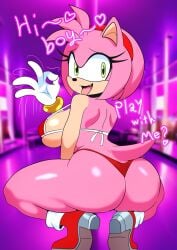 1girls amy_rose anthro ass big_ass big_breasts big_butt eyelashes female female_only furry_funnychan green_eyes large_ass large_breasts looking_at_viewer looking_back ok_sign open_mouth panties pink_body pink_fur pink_hair sideboob solo solo_female solo_focus sonic_(series) sonic_the_hedgehog_(series) stripper stripper_pole tail talking_to_viewer text thick_thighs thighs wide_hips