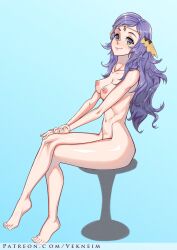 1girls bare_legs barefoot breasts commission completely_nude crossed_legs female female_only fire_emblem fire_emblem_fates grey_eyes legs light_smile long_hair looking_at_viewer medium_breasts nintendo nipples nude nude_female ophelia_(fire_emblem) purple_hair solo vekneim