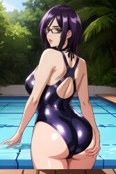 ai_generated ass big_ass glasses megane megane_no_megami natsume one_piece_swimsuit pool school_swimsuit swimsuit