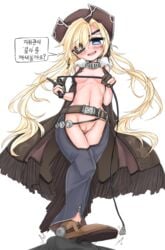 1girls :d belt black_gloves blonde_hair blue_eyes blush breasts buckle chaps coat colt_m1873_(girls'_frontline) cowboy_hat domination dominatrix erection erection_under_clothes eyepatch facial_mark female femdom footjob footjob_over_clothes fringe girls'_frontline gloves gorget hair_ornament hair_ribbon hat heart heart-shaped_pupils holding holding_whip jb_ryshamr korean_text long_hair looking_down navel nipples open_mouth partly_fingerless_gloves pussy ribbon shoejob simple_background smile solo_focus speech_bubble spurs standing standing_footjob star symbol-shaped_pupils translation_request twintails uncensored western whip white_background