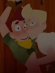 2boys blonde_hair brown_hair camp_camp crying daniel_(camp_camp) david_(camp_camp) fondling gay hands_above_head human human_only neckerchief rooster_teeth shirt_lift tagme tied_hands watery_eyes yaoi