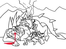 2boys anthro cum death deathclaw erection fallout gunshot_wound guro halo_(series) jackal_(halo) kig-yar kinkydeathporn male male_death male_only penis runawaydanish sniper_rifle tagme