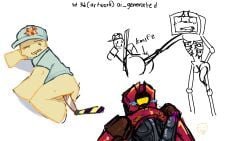 2d blocky_body blood bloxxer_(the_robloxia:_until_dawn) blush blush_lines bottomless colored_sketch half_naked joke_art knife knife_insertion multiple_artists no_pants pink_cum roblox roblox_game robloxian robot robot_penis satire sweat sweatdrop sweating the_robloxia:_until_dawn ultrakill uncomfortable v2_(ultrakill)