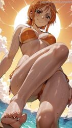 1girls absurd_res absurd_resolution absurdres ai_generated bare_legs bare_shoulders bare_thighs barefoot beach big_breasts bikini bikini_bottom bikini_top breasts busty clothing curvaceous curvy curvy_female curvy_figure feet feet_focus feet_up female female_focus female_only hi_res high_quality high_resolution highres huge_breasts jewelry large_breasts light-skinned_female light_skin nail_polish nami_(one_piece) one_piece orange_bikini orange_eyes orange_hair painted_nails painted_toenails patreon patreon_url pose posing self_upload short_hair solo solo_female solo_focus tattoo tattoo_on_arm tattooed_arm thick_thighs thighs toenail_polish toenails voluptuous voluptuous_female wet