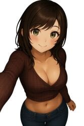 ai_female ai_generated big_breasts breasts brown_hair brown_sweater cute female green_eyes jeans looking_at_viewer navel necklace no_background png sexy sexy_body sexy_pose short_hair slutty_clothes slutty_pose smile sticker suggestive_look suggestive_pose sweater transparent_background waist