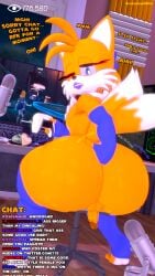 2025 2_tails 3d_(artwork) 4k 9:16 absurd_res anthro armwear ass balls big_butt blue_clothing blue_eyes blue_gloves blue_handwear blue_legwear blue_thigh_highs bottom_heavy bubble_butt buttplug canid canine clothing computer controller detailed_background dialogue digital_media_(artwork) elbow_gloves electronics english_text eyelashes femboy fingerless_gloves fluffy fluffy_tail fox fur game_controller genitals glistening glistening_body glistening_fur gloves handwear hi_res huge_butt huge_hips huge_thighs inside legwear leviantan581re lg lipstick livestream makeup male mammal marvel marvel_rivals microphone monitor mostly_nude mostly_nude_anthro mostly_nude_male multi_tail multicolored_body multicolored_fur penis plug_(sex_toy) ps5_controller purple_lipstick scratching scratching_butt sega sex_toy solo sonic_(series) sonic_the_hedgehog_(series) source_filmmaker_(artwork) stream_chat tail tails tails_the_fox text the_invisible_woman_(marvel) thick_thighs thigh_highs two_tone_body two_tone_fur white_body white_fur wide_hipped_anthro wide_hipped_male wide_hips yellow_body yellow_fur