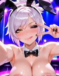 1female 1girls ai_generated ass ass big_ass big_breasts big_breasts big_butt black_eyeshadow breasts breasts bunny_ears bunnysuit female huge_ass huge_boobs huge_breasts huge_butt kaistar large_ass large_boobs large_breasts large_butt league_of_legends light-skinned_female looking_at_viewer medium_hair naked naked_female nude nude_female nudity one_eye_closed patreon peace_sign riven smile smiling smiling_at_viewer smirk solo solo_female solo_focus white_hair white_skin yellow_eyes