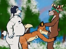anal anal_sex anonymous_artist anthro bear belly_shelf bodily_fluids canid canine deer dolph_(fortnite) epic_games fellatio fennix_(fortnite) fortnite fox group group_sex head_grab hi_res male male/male male_penetrated male_penetrating male_penetrating_male mammal musk musk_clouds musky_balls musky_butt musky_penis new_world_deer oral outside penetration penile polar_bear polar_patroller reindeer sex spitroast sweat tail tail_grab threesome trio ursine