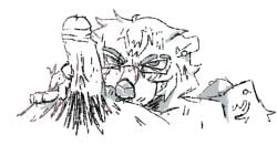 1boy 1nonbinary dick furry_only looking_at_penis looking_at_viewer looking_up male piercing skunk tagme yiff