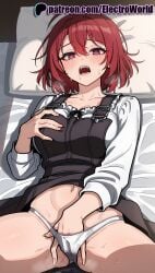 1girls 2025 ai_generated artist_name blush breasts breasts breasts bust chest cow_girl_(goblin_slayer) electroworld female fingering goblin_slayer hi_res high_quality high_resolution highres laying_down lying lying_on_back masturbation navel on_back open_mouth panties patreon patreon_username purple_eyes self_fondle short_hair solo stable_diffusion sweat underwear watermark