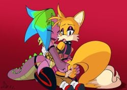 2_tails 4_fingers after_kiss ambiguous_gender anthro anus armwear ass backsack balls belt blush blush_lines bodily_fluids butt_grab canid canine cheek_tuft claws clothing collar dragon duo eye_through_hair eyelashes eyeliner eyeshadow facial_tuft fingers fishnet_armwear fishnet_clothing fishnet_legwear footwear fox fur gaping gaping_anus garter_belt garter_straps genitals gloves gynomorph hair hand_on_butt handwear hasbro hi_res intersex jojo_hernandez leather legwear makeup male mammal multi_tail multicolored_body multicolored_fur multicolored_hair my_little_pony mythological_creature mythological_scalie mythology piercing pink_belt purple_eyeshadow red_background saliva saliva_string scalie sega sharp_teeth shoes signature simple_background sonic_(series) sonic_the_hedgehog_(series) spikes spikes_(anatomy) spread_anus spreading spyke_(saurian) stockings studded_collar studs tail tail_strap tails teeth thigh_highs tongue tongue_out tongue_piercing trans_(lore) trans_woman_(lore) translucent translucent_hair tuft two_tone_body two_tone_fur white_clothing white_gloves white_handwear