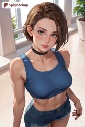 ai_generated big_breasts dark_hair female female_only jill_valentine muscular muscular_female pinup resident_evil short_hair shy softcore strong_female white_skin