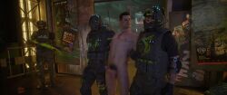 3d 3d_model 3d_render arrest arrested boner bush cd_projekt_red cgi cyberpunk cyberpunk_2077 cyberpunk_2077:_phantom_liberty exposed gay gay_male gun guns male male/male male_only mask masked masked_male military military_uniform nude_male_clothed_male nudity police police_uniform pubes souperman uniform v_(cyberpunk_2077)