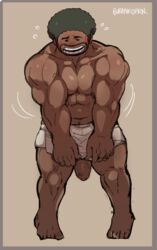 1boy bara blush buranko! burankoprn daisaku_bandai danganronpa danganronpa_3 dark_skin embarrassed full_body gay male male_focus male_only muscle penis smile solo sweat tagme underwear