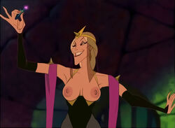 armpits bartok_the_magnificent big_breasts blonde_hair breasts breasts_out don_bluth earrings edit female female_only hips human lipstick ludmilla_(bartok) nipples open_shirt screenshot screenshot_edit smile teeth tied_hair