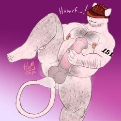 anal anal_masturbation animal_genitalia animal_penis anthro arm_tattoo bite biting_lip bodily_fluids clothing covered_eyes dropsofmoonlight equine_genitalia equine_penis gelos_(dropsofmoonlight) generation_1_pokemon genitals hairy hat hat_only headgear headgear_only headwear headwear_only hi_res legendary_pokemon lube_drip lube_on_tail male masturbation mew_(pokemon) mostly_nude musclegut muscular musk musk_clouds nintendo nipple_piercing nipples onomatopoeia overweight penetration penis piercing pokemon pokemon_(species) raised_leg solo solo_male sound_effects sweat tail tail_fetish tail_insertion tail_masturbation tail_play tattoo text trucker_hat