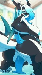 2025 animated anthro anus ass big_breasts big_butt blue_hair blush breasts cetacean coral_dragon_(rainbowwave) dolphin dragon female genitals hair hi_res hybrid mammal marine mythological_creature mythological_scalie mythology nipples nude oceanic_dolphin orca penelope_(rainbowscreen) pussy rainbowscreen scalie sex_toy solo toothed_whale