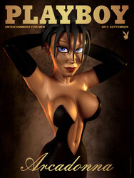 1girls 3d arcadonna artist_name bare_shoulders big_breasts black_dress black_gloves black_hair blue_eyes busty cleavage curvy detailed_background elbow_gloves english_text eyelashes female female_only front_view gloves hourglass_figure human kondaspeter lipstick looking_at_viewer magazine_cover makeup playboy pose posing red_lipstick shiny shiny_skin short_hair solo standing text voluptuous wide_hips