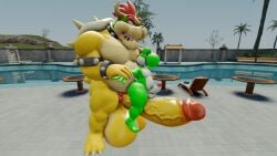 2boys 3d anthro anthro_on_anthro balls big_balls big_penis bowser cock dinosaur duo enormous_penis erection genitals gigantic_penis green_skin green_yoshi horns huge_cock koopa large_penis larger_male male male/male mario_(series) nintendo novaparadox1337 outdoors penis penis_size_difference pool reptile scalie sex size_difference smaller_male tagme thick_penis thick_thighs wide_hips yaoi yoshi