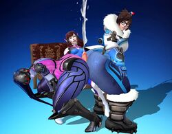 3d 3girls ass blizzard_entertainment blue_hair brown_hair buttjob central-tides chubby cum cum_explosion cumshot curvy d.va double_buttjob eyewear futa_on_female futanari glasses huge_ass intersex mei_(overwatch) orgasm overwatch thick_thighs widowmaker xnalara xps