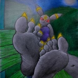 5_toes absurd_res anthro barefoot bench breasts chair colored_nails colored_pencil_(artwork) eeveelution feet female foot_fetish foot_focus furniture furry generation_2_pokemon graphite_(artwork) hi_res humanoid_feet mixed_media moon nails night nintendo outside park_bench plantigrade pokemon pokemon_(species) red_eyes signified-blue soles solo toes traditional_media_(artwork) umbreon yellow_nails