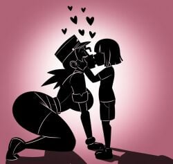 ai_assisted ai_generated imminent_kiss magatsuchi_shouta officer_jenny_(pokemon) silhouette