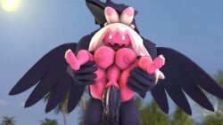 1boy 1girls 3d 3d_(artwork) backlighting balls barefoot black_skin black_wings blue_sky blurry blurry_background breasts clitoris cloud colored_skin completely_nude corviknight cum cum_in_pussy day erection fangs feet female furry happy huge_breasts interspecies large_breasts legs long_hair looking_at_viewer male moon multicolored_hair multicolored_skin navel nintendo nipples notsoanonsfm nude open_mouth outdoors palm_tree penis pink_hair pink_skin pokémon_(species) pokemon pussy pussy_juice raised_eyebrows reverse_suspended_congress sex shiny_skin sidelocks sky smile soles spread_legs standing stomach straight sun testicles thighs tinkaton tree two-tone_hair two-tone_skin uncensored vaginal_penetration veins veiny_penis white_eyes white_hair wings