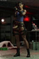 3d 3d_background 3d_model 3d_render 3dcg 3dx bare_shoulders belt belt_buckle boots dark-skinned_futanari dark_skin earrings fingerless_gloves full_body futa futanari gun half-dressed half-erect holding_object holding_weapon large_penis large_testicles looking_at_viewer mekurabe3dx pistol pouch resident_evil resident_evil_5 sheva_alomar shirt standing tactical_gear tactical_nudity veiny_penis