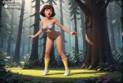 1girls ai_generated artist_name bow bow_bra bra breasts brown_hair cleavage collarbone day dora_marquez dora_the_explorer flower forest full_body garter_belt grass hi_res leaning_forward lingerie lips medium_breasts nature navel nick_jr nickelodeon open_mouth outdoors panties pink_eyes r34arts shoes short_hair socks solo standing teeth tree underwear underwear_only white_bra white_footwear white_panties yellow_socks