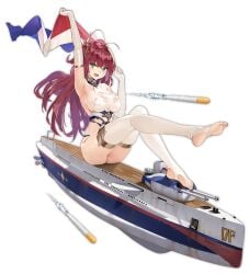 :d ahoge american_flag arm_up armpits ass azur_lane bare_shoulders black_background blush breasts bridal_gauntlets cg elbow_gloves feet female flag french_flag full_body gloves green_eyes hair_ornament holding holding_flag large_breasts long_hair looking_at_viewer no_shoes official_alternate_costume official_art one-piece_swimsuit open_mouth red_hair ship sideboob simple_background sitting skindentation smile soles solo stirrup_legwear surcouf_(azur_lane) swimsuit tachi-e thighhighs thighs toeless_legwear toes transparent_background watercraft wet white_gloves white_thighhighs