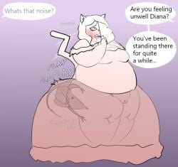 2025 anthro blush bodily_fluids cat_diana_(oxkingky) dialogue domestic_cat drooling duo english_text felid feline felis female genitals hand_fan larger_female male male/female mammal murid murine overweight overweight_anthro overweight_female oxkingky pussy rat rodent saliva sex size_difference smaller_male stealth_sex text under_dress x-ray_view